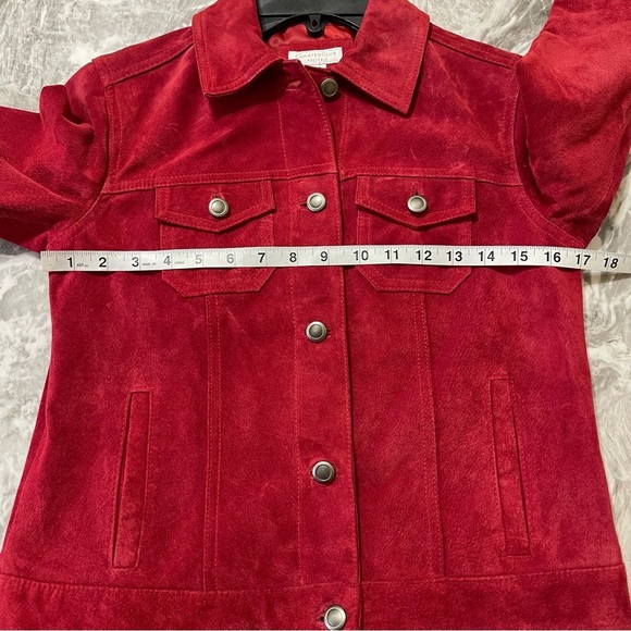 Charter Club Womens Button up Red 100% Suede Leather Jacket Size Petite Retro - Picture 6 of 11